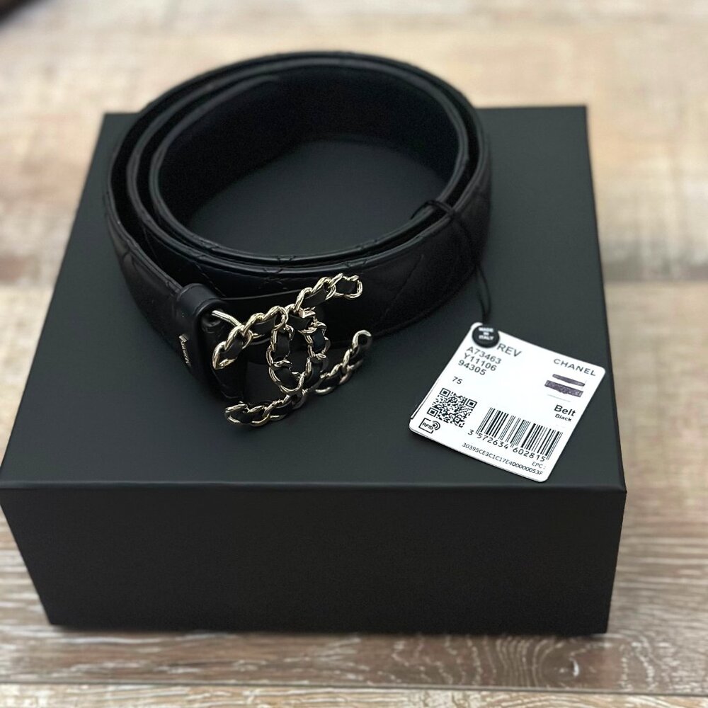 CHANEL Belt, Balck, Quilted Leather
